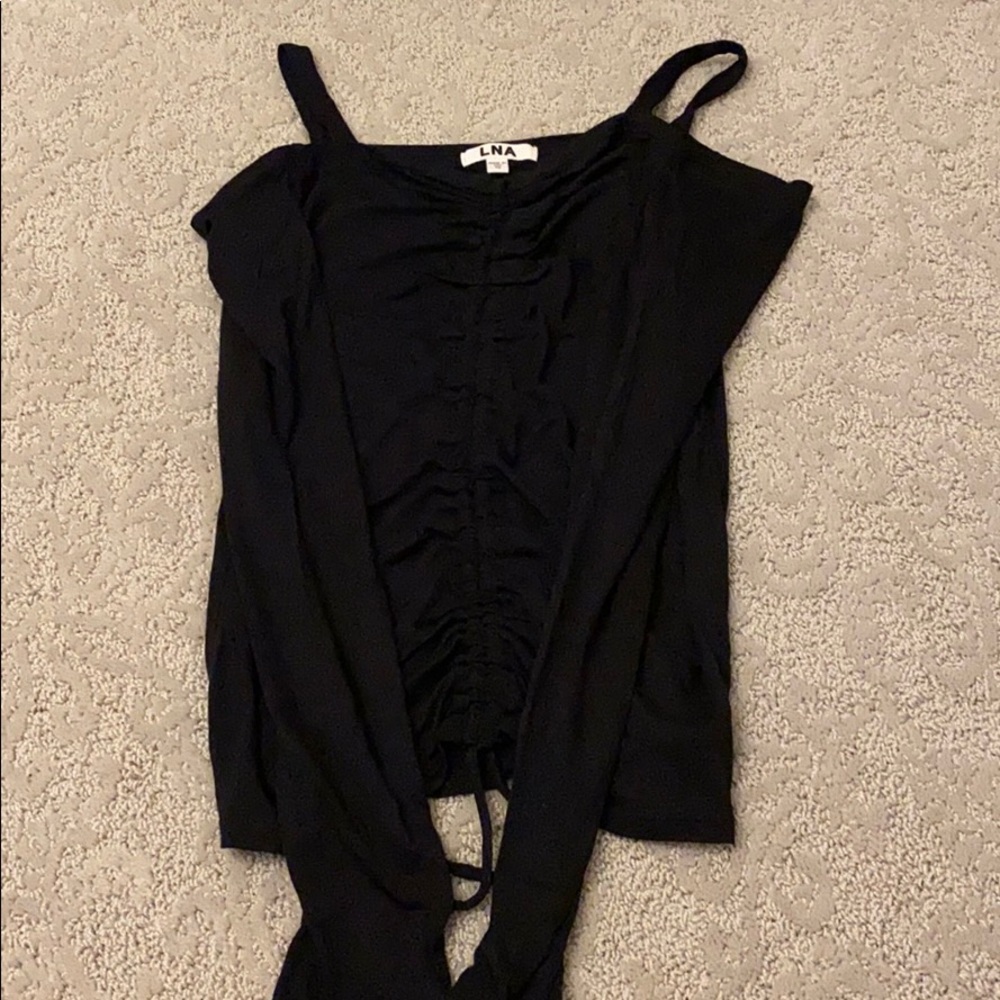 Cold shoulder long sleeve shirt with ruching